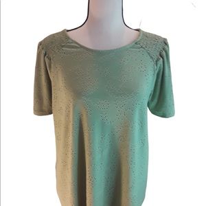 Joan Vass New York Sage Green Short Sleeve Eyelet Shirt